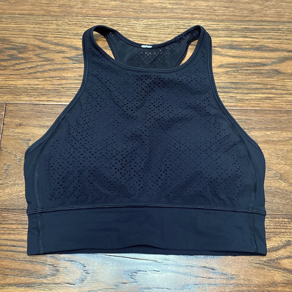 Lululemon die cut floral longline sports bra, black, size 6
